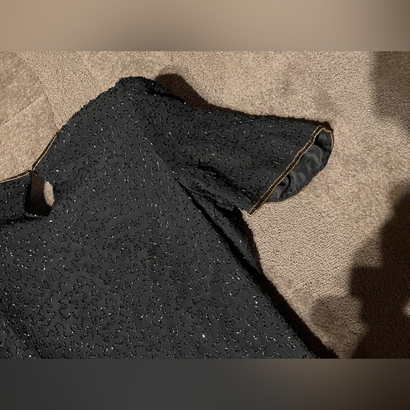 Vintage Scala Gold & Black Beaded Short Sleeve Top Blouse Shoulder Pads Keyhole - Picture 13 of 16